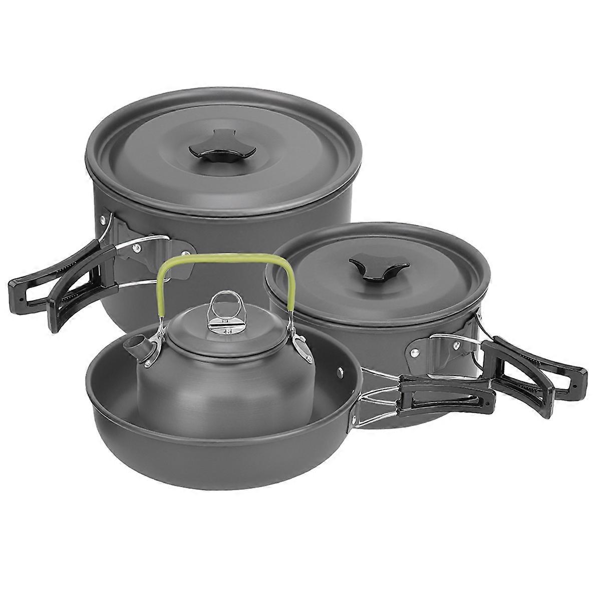 Outdoor Camping Cookware Set 4 or 5 Person Teapot Combo Aluminum Non Stick Easy Clean Portable for C