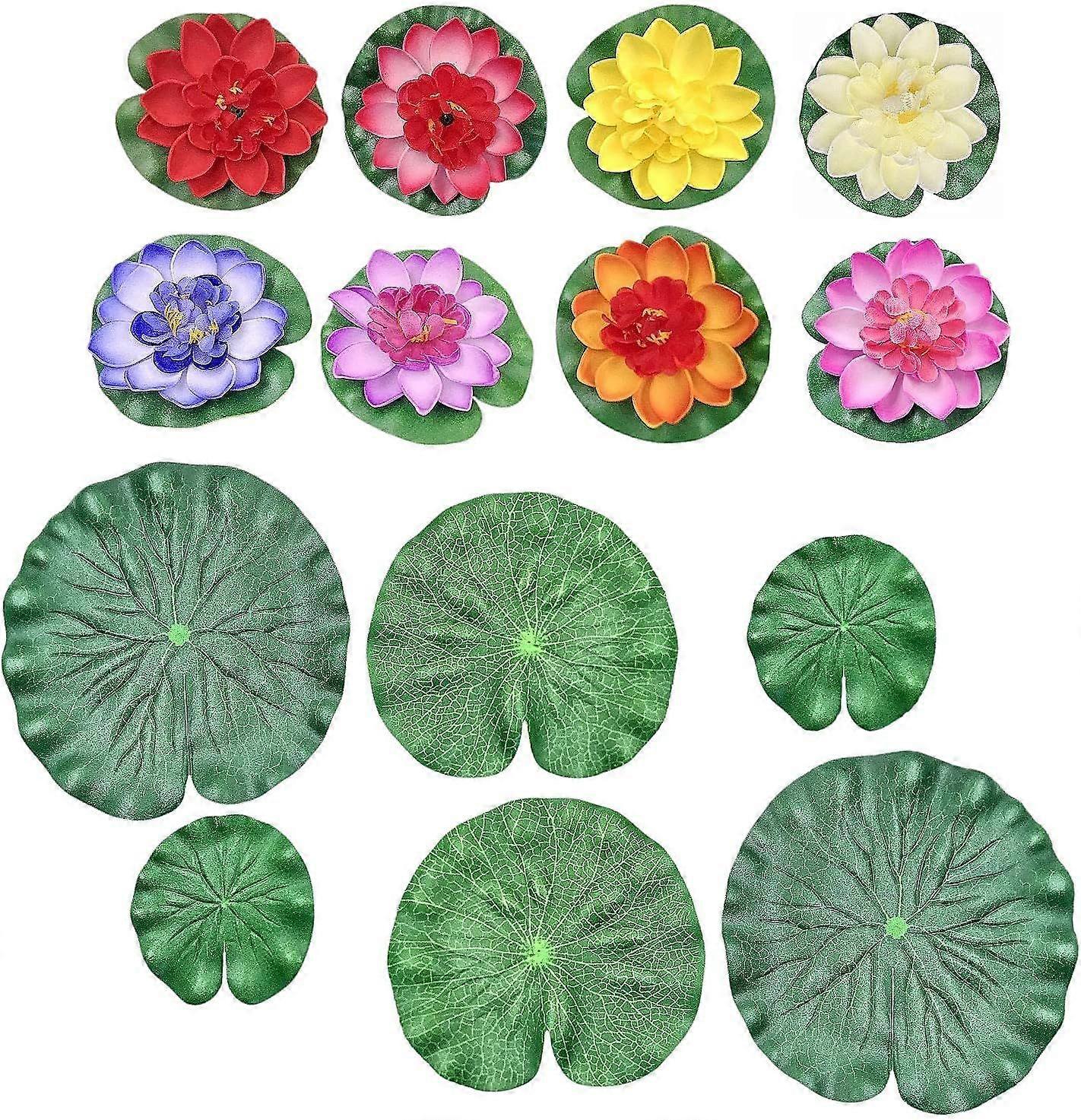 Pcs Multicolor Artificial Water Lilies and 6 Pcs Water Lily Leaves, Small Foam