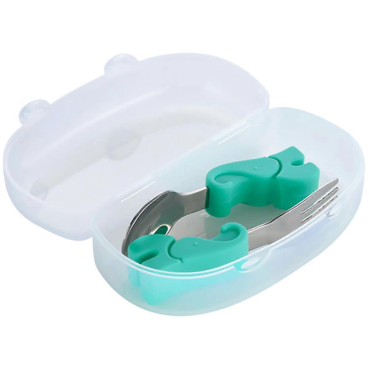 Utensils With Soft Silicone Handle And Stainless Steel Fork Spoon Short-Handle Easy Grip Corrosion-Resistant Storage Box
