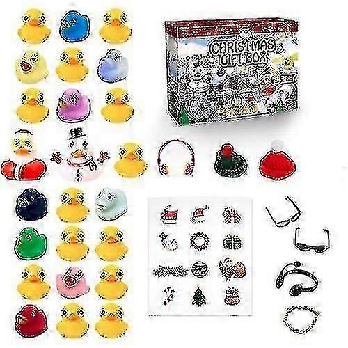 Calendrier de l’Avent de Noël 2023 Boîte aveugle cadeau 24 grilles canards en caoutchouc -c79