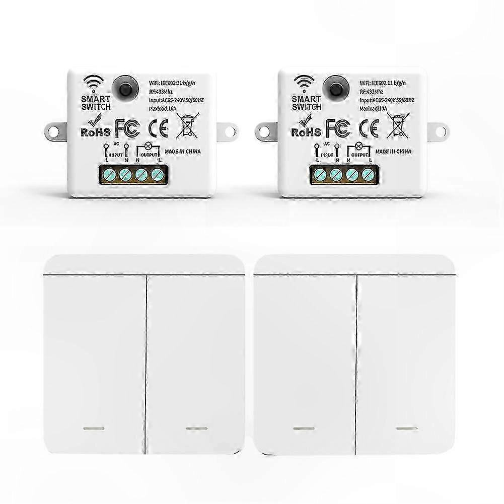 2-Pack RF 433MHz Wireless Wall Switch with 2-Gang Panel and LED Remote for Light Control