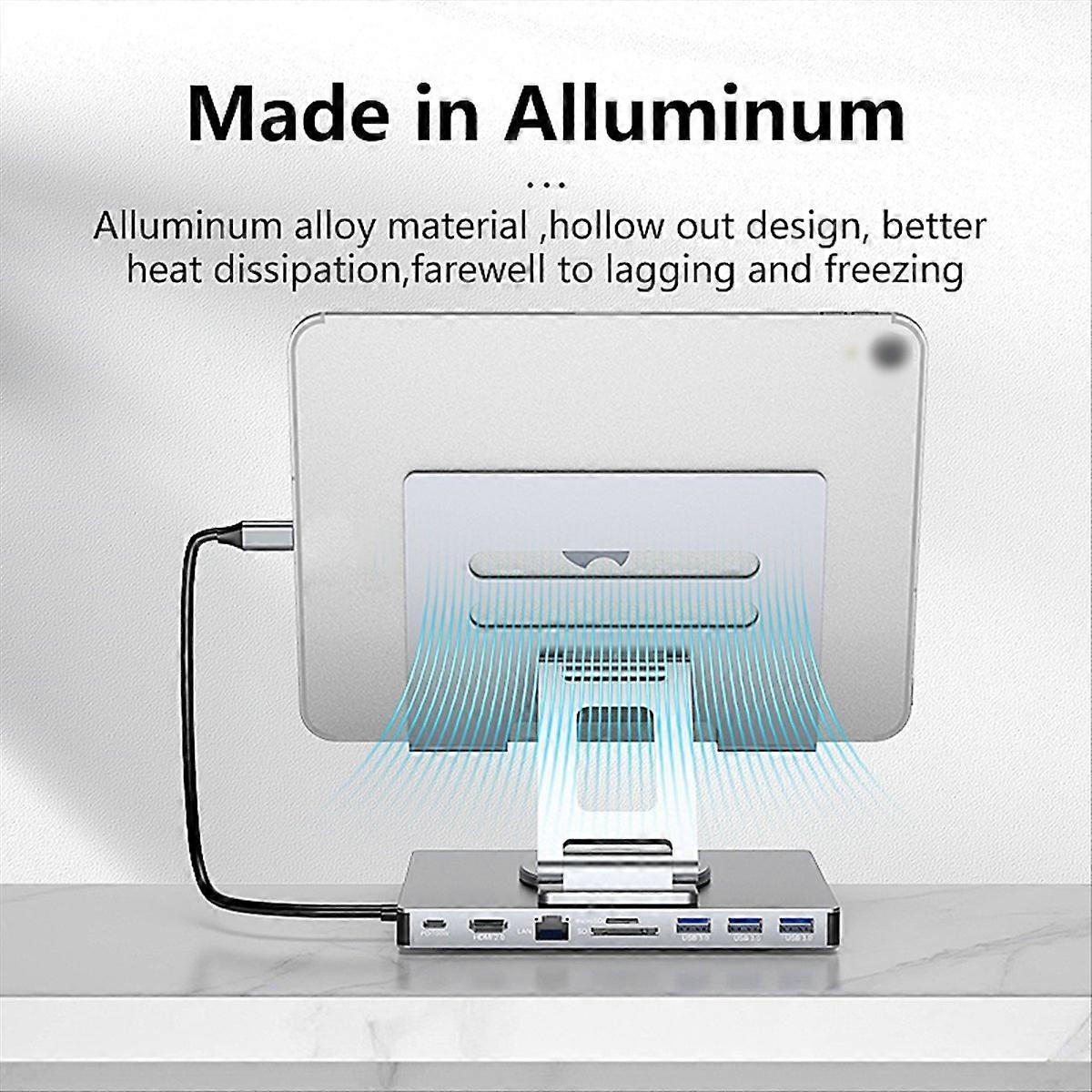 Concentrador USB C 9 en 1 con soporte giratorio de 360° para tableta Pro