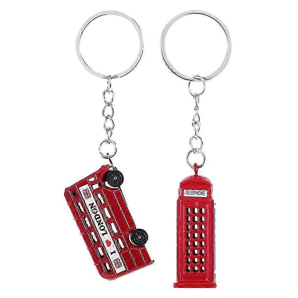 2Pcs British Element Keychain Retro Style Key Chain Chic Bag Hanging Charm British Souvenir Keyring