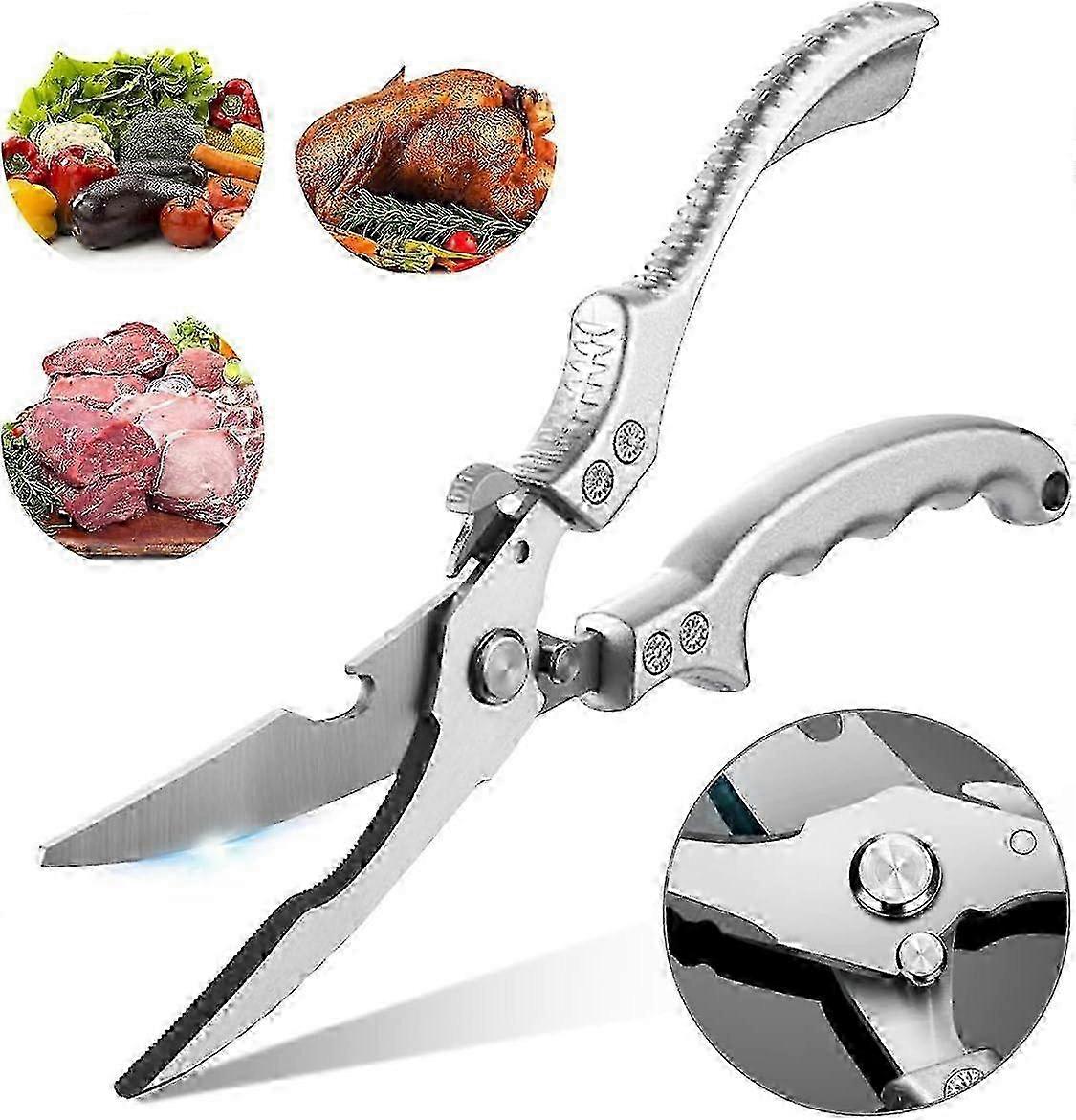 Kitchen Scissors, Professional Multipurpose Silver Stainless Steel Scissors 25-26s