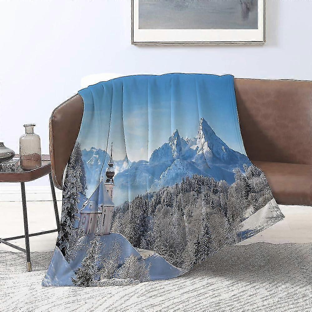 Blanket Flannel Blankets,winter, Snow-covered Bavarian Alps With Maria Gern With Famous Watzmann Solid Scenes Fr,throws For Sofa Fluffy Blanket Bed Th
