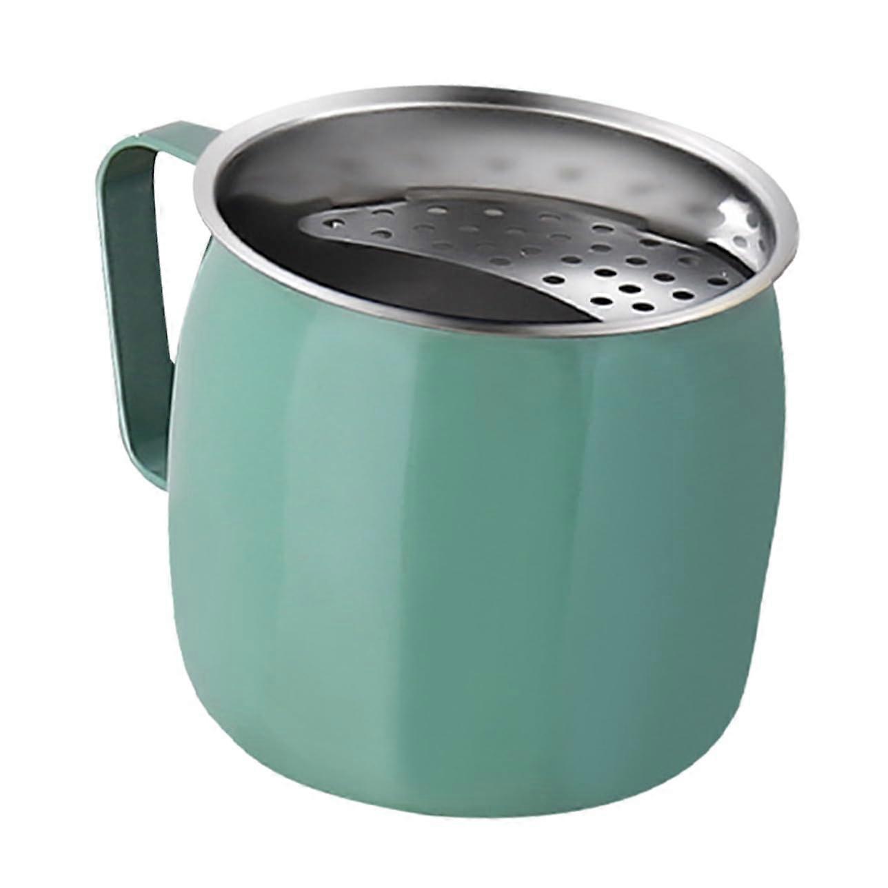 Stainless Steel Tea Cup With BuiltIn Filter For Office And Home Use, HeatResistant Handle, Stable Base, Green Mug