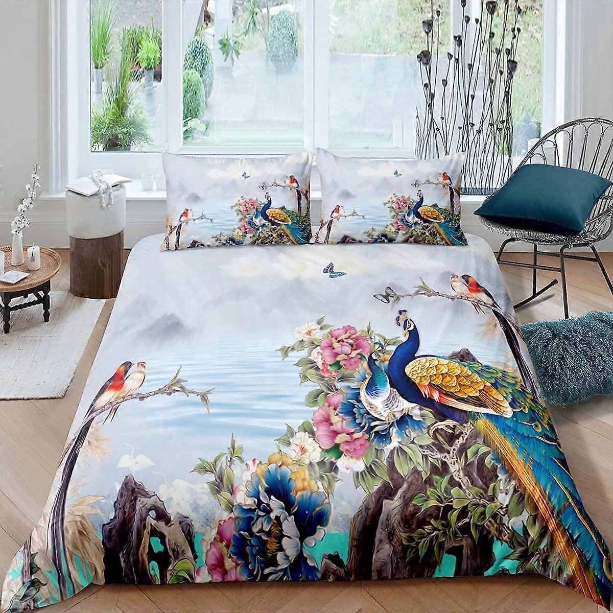 Kids Peacock Comforter Cover Duvet Cover Set Single Size With 1 Pillow Case Soft Microfiber Colorful Butterfly Pattern