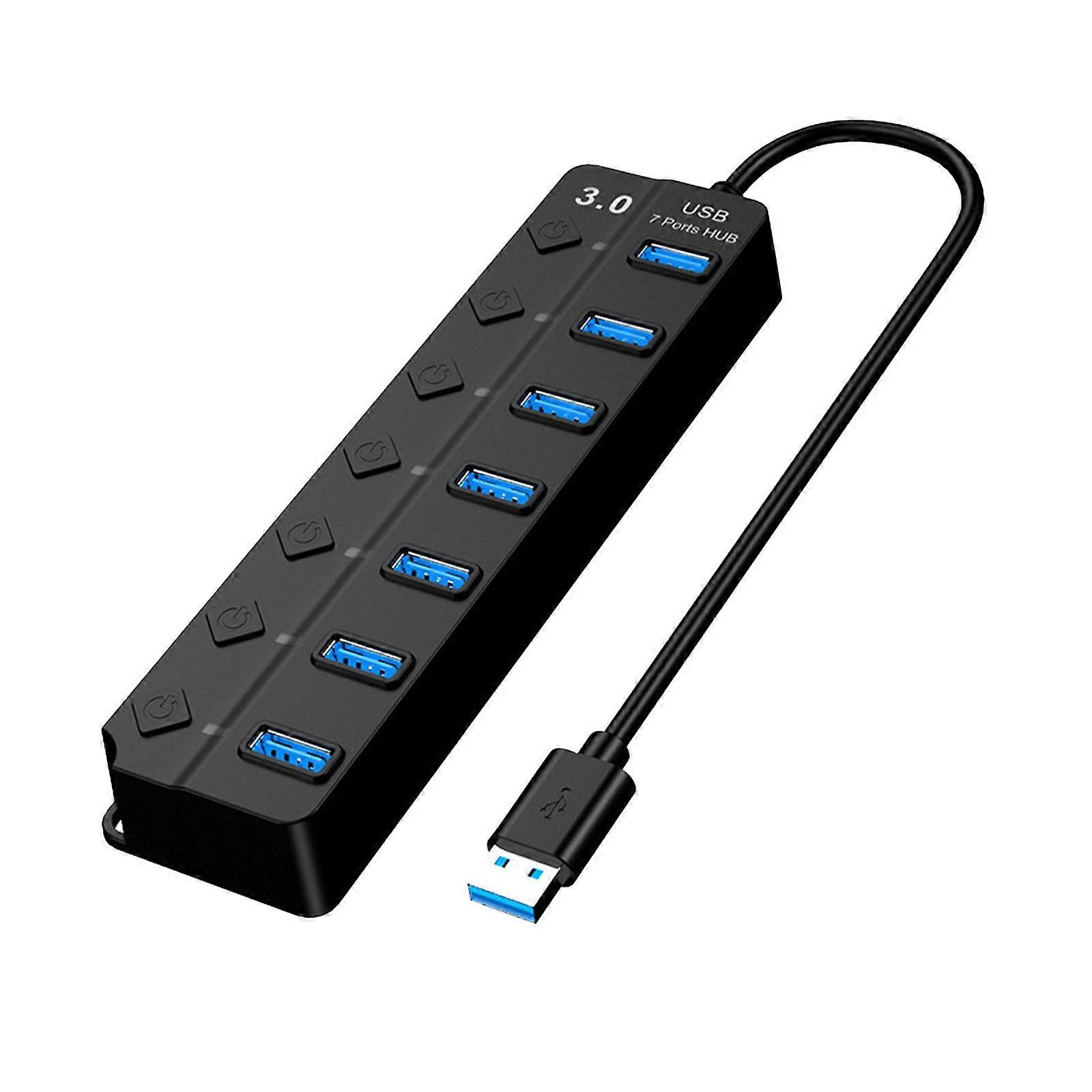 7 Port USB 3.0 Hub with Independent Switches & LED Lights, compatible with Laptop, PC, Mobile HDD, Flash Drive