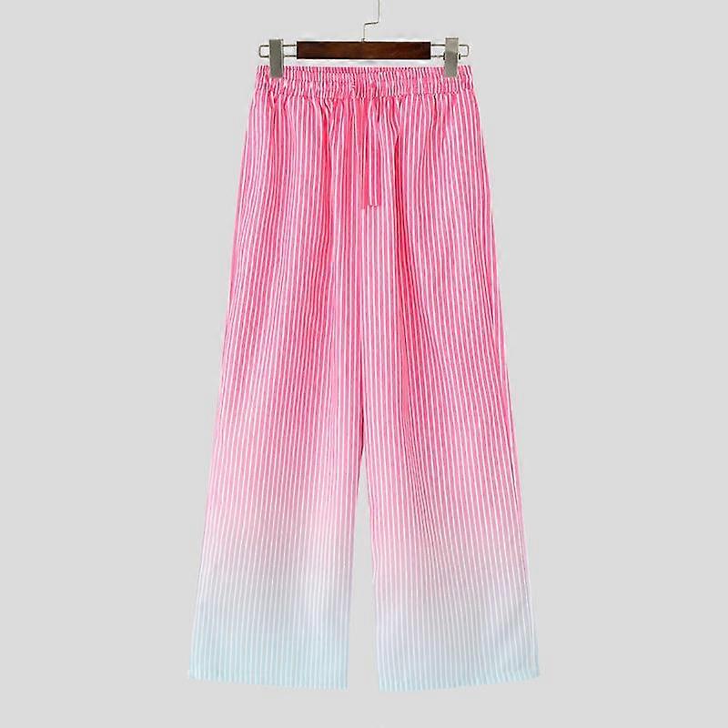 INCERUN Men Drawstring Elastic Waist Gradient Casual Long Straight Pants
