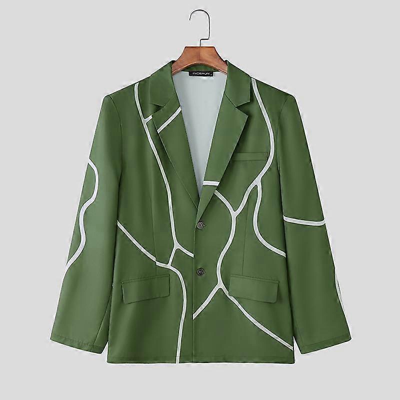 INCERUN Spring Autumn Men Lapel Neck Long Sleeve Button Print Thin Blazer Coats