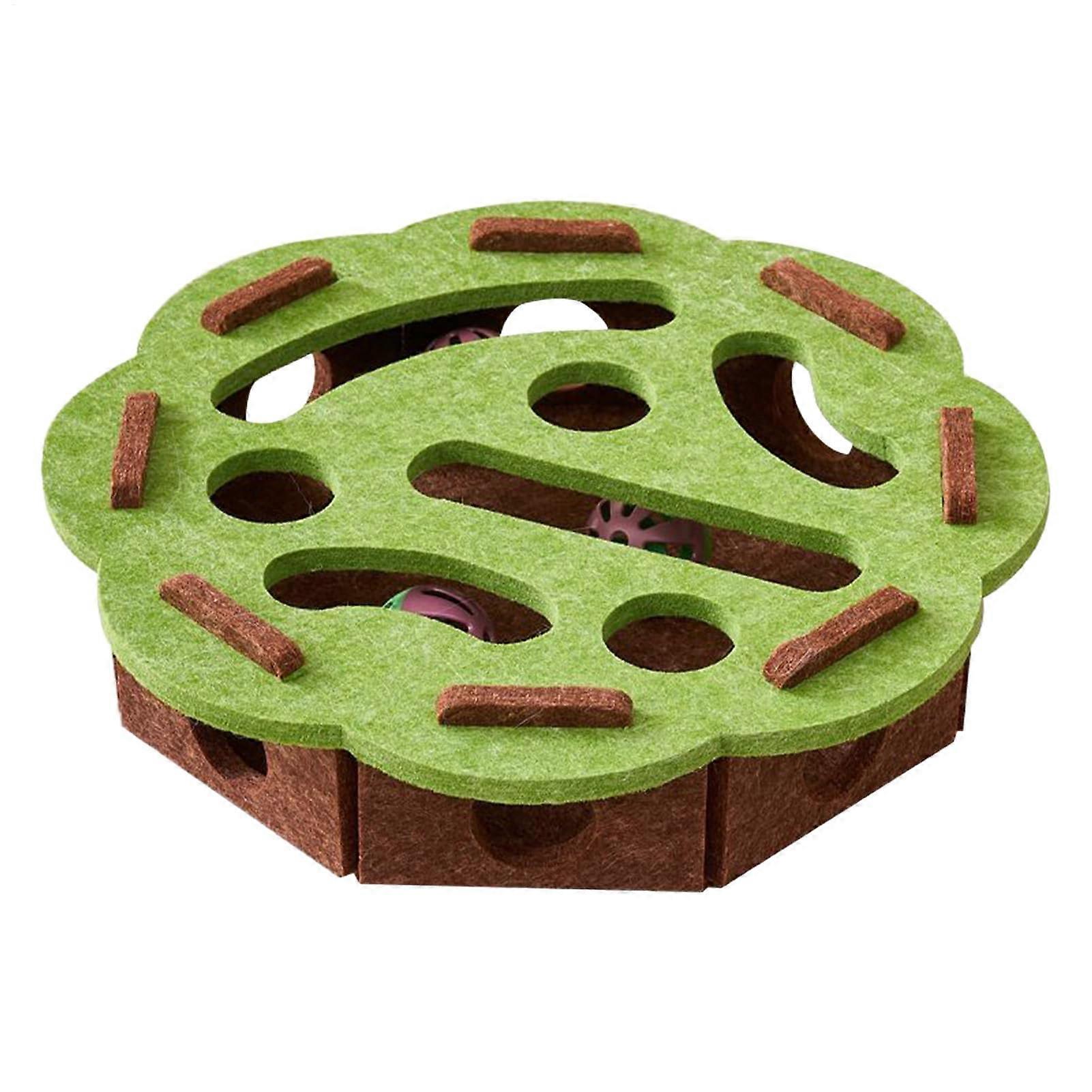 Cat Puzzle Feeder  Dispenser for Mental Stimulation and Foraging Play, Green Brown 11.81in