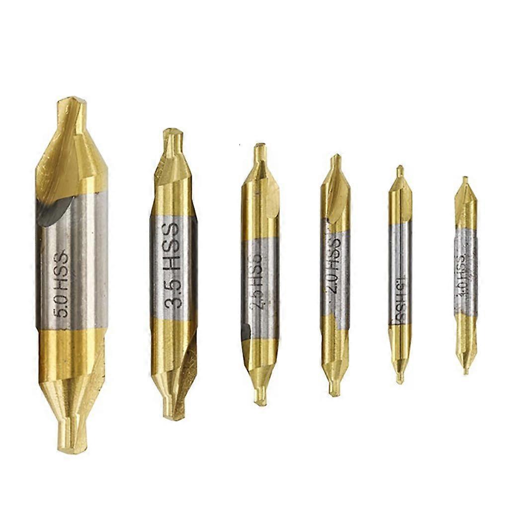 6 Piece Center Drill Bit Set 1.05.0mm Coated Woodworking Hole Cutter for DIY Countersinking