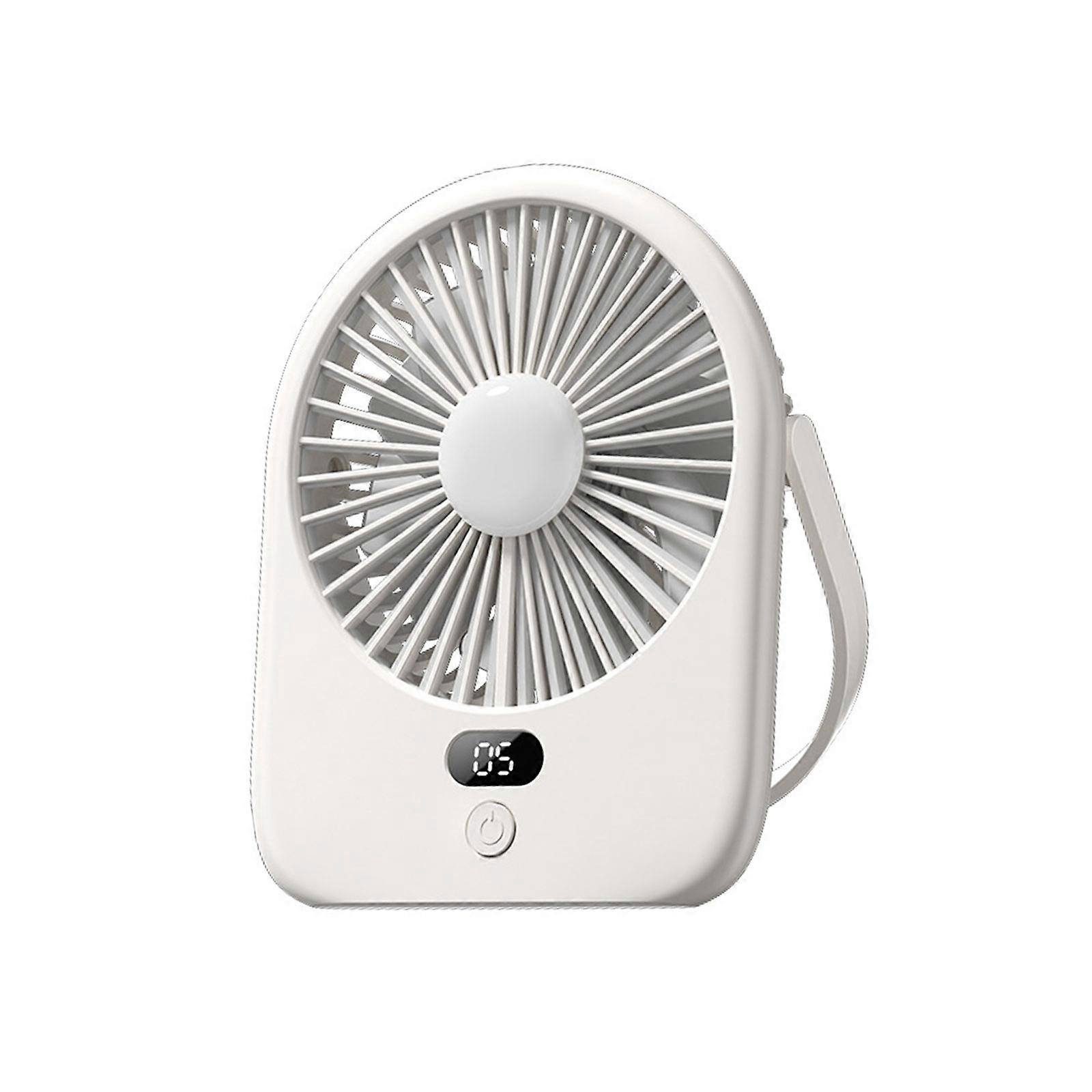 Quiet Operation Desktop Fan Rechargeable 1200mAh Battery Powered LED Light 5 Speeds Cooling Device For Travel Office  White