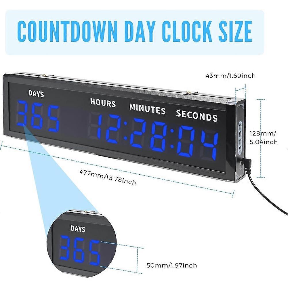 Large Digital Count Up Count Down Timer, Multi-Function 999 Days Countdown Remote Control 12/24 Hour Real Time Clock