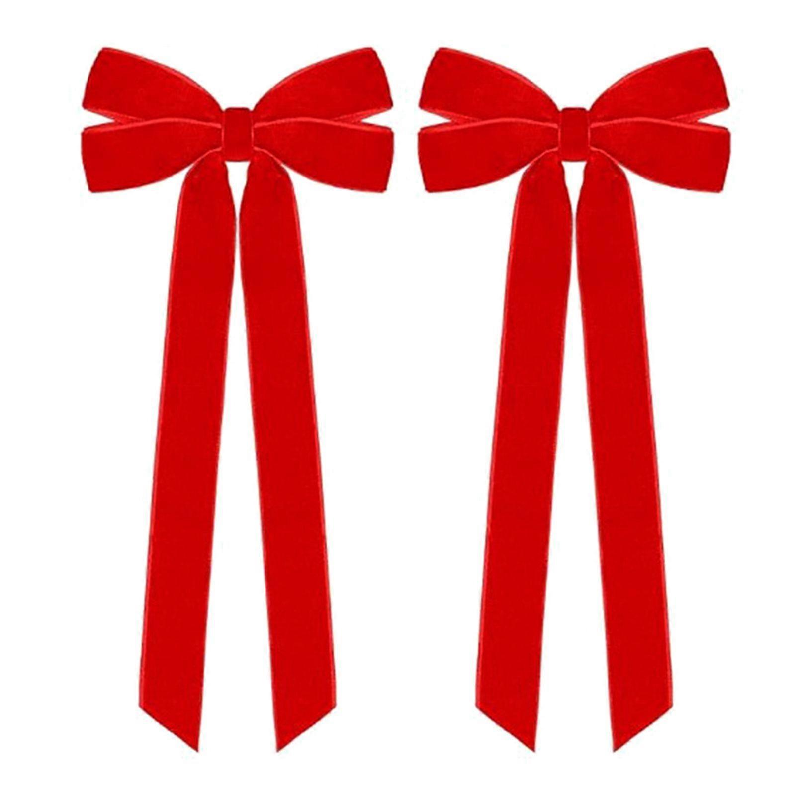 Kaesi 2er-Set Samt-Weihnachtsschleifen, 12,7 x 25,4 cm, Vintage-Schleifen, Weihnachtsbaumschmuck für Zuhause, Party, Kranz, Festtagsdekoration