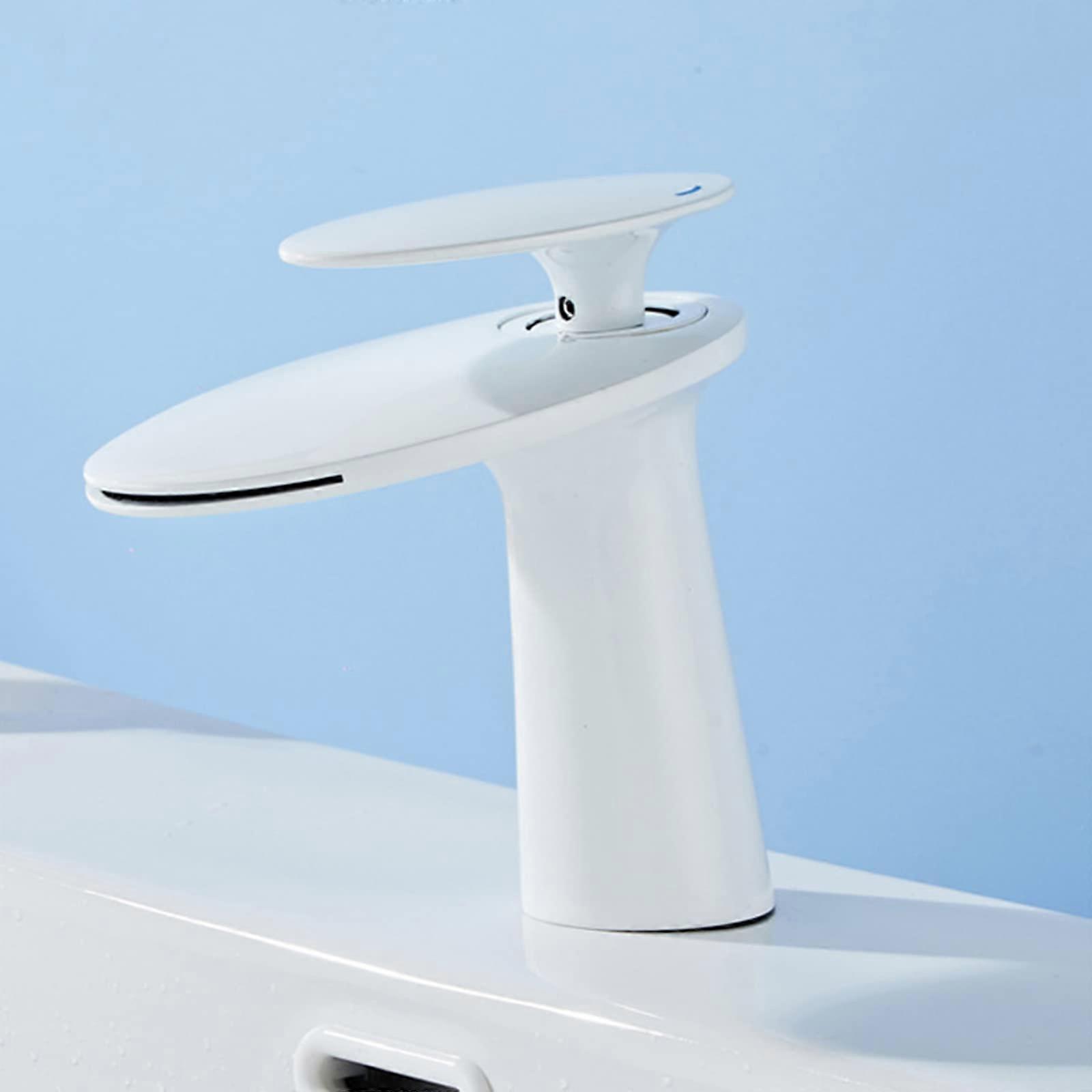 Bathroom Basin Mixer Faucet with Waterfall Spout, Brass Single Handle, Hot and Cold, Gold Black