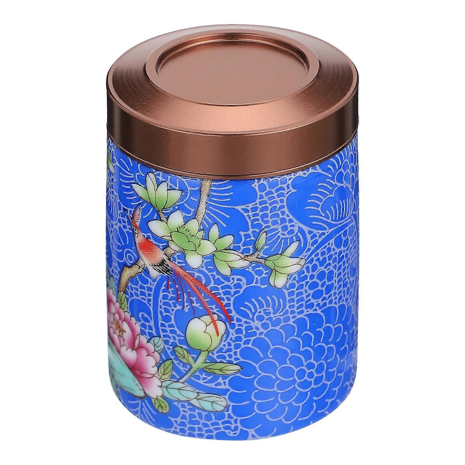 Blue Painted Tea Container Ceramic Tea Caddy for Storage 2Pcs Canisters