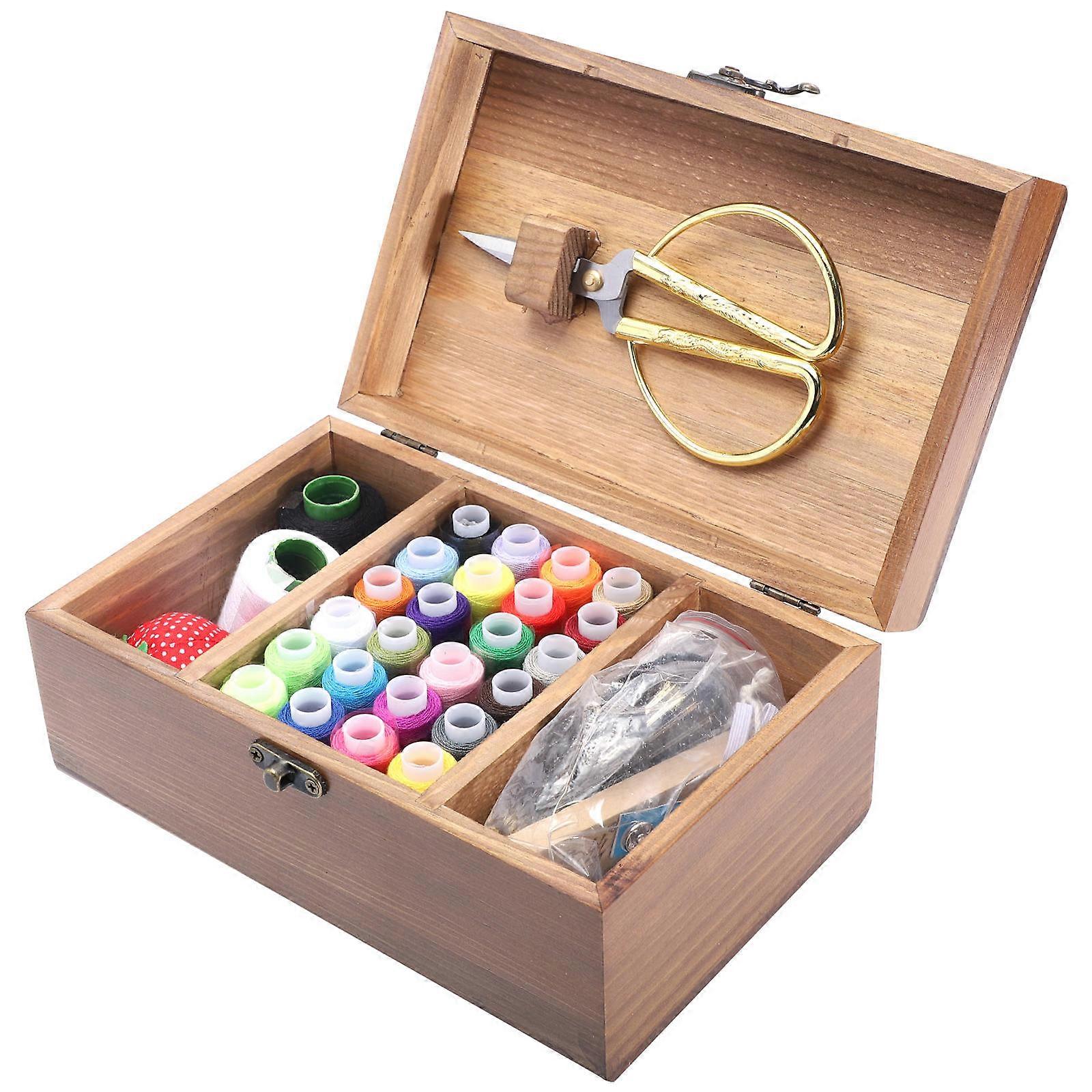 Needle Storage Box Wooden Sewing Tools Holder for Storage 2Sets