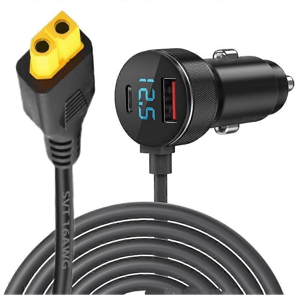 DC 12V/24V XT60 Plug Car Charger with Digital Display for Drone Solar Panel RV Solar Generator 16AWG Cigarette Lighter