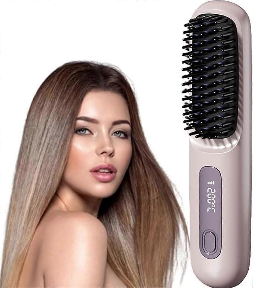 Cordless Hair Straightener Brush 2 in 1 Styling Tool Compact Travel Size Ergonomic Grip