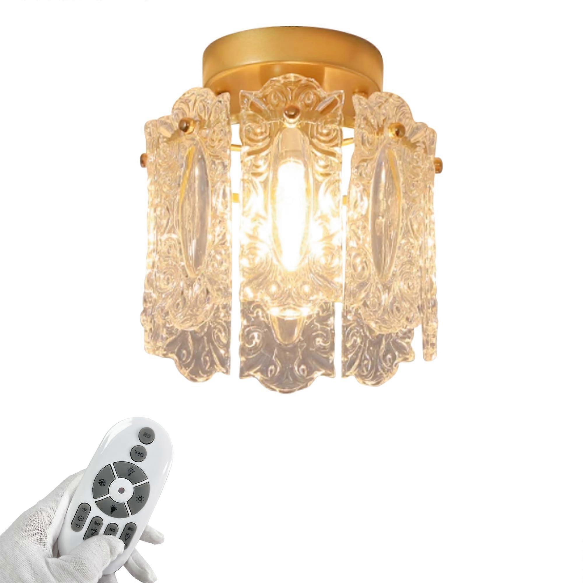 Crystal Chandelier Semi Flush Mount LED Light with Remote Dimming Control for Bedroom and Hallway