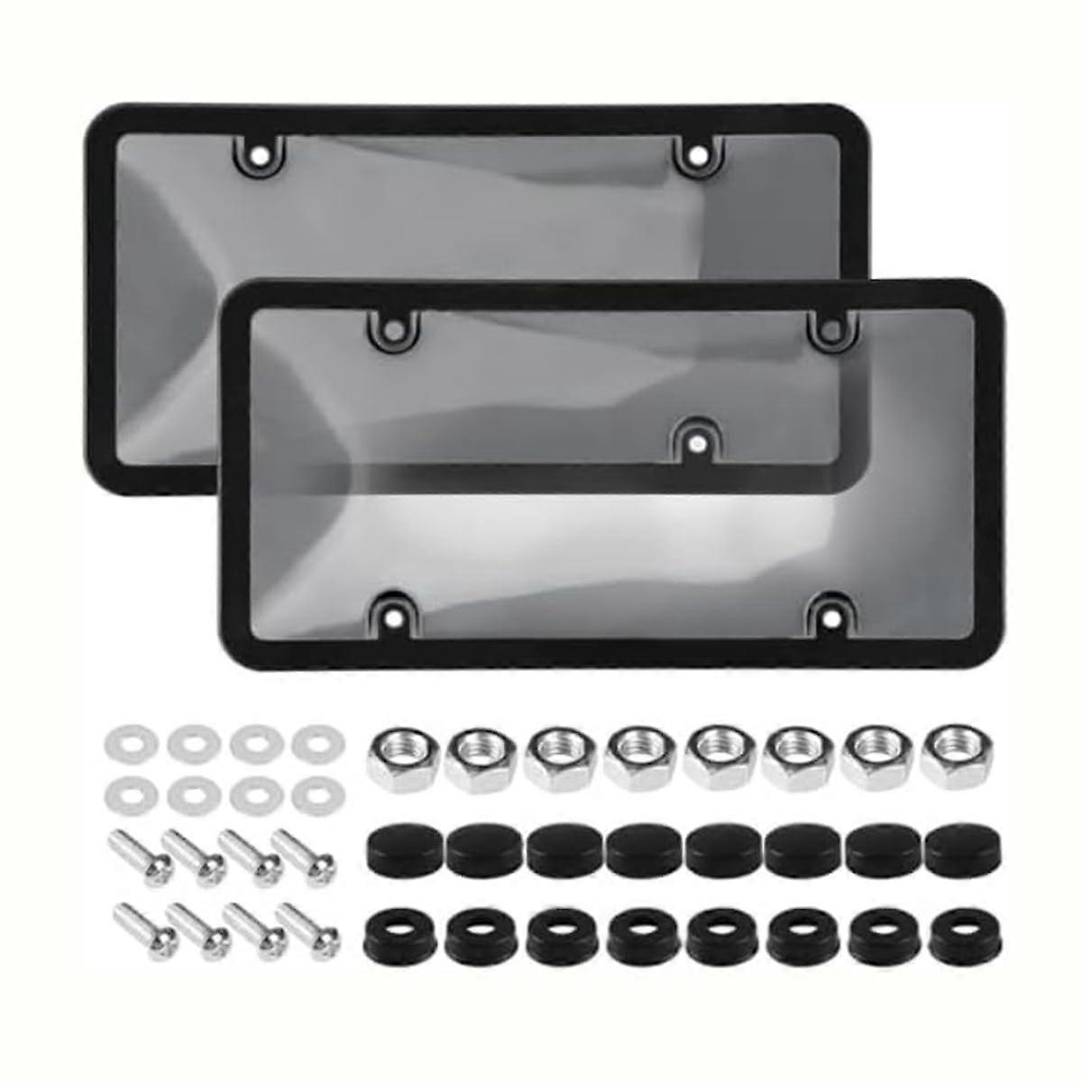 2pcs Clear License Plate Cover and Frame with Screw Caps, Universal Weatherproof Protector