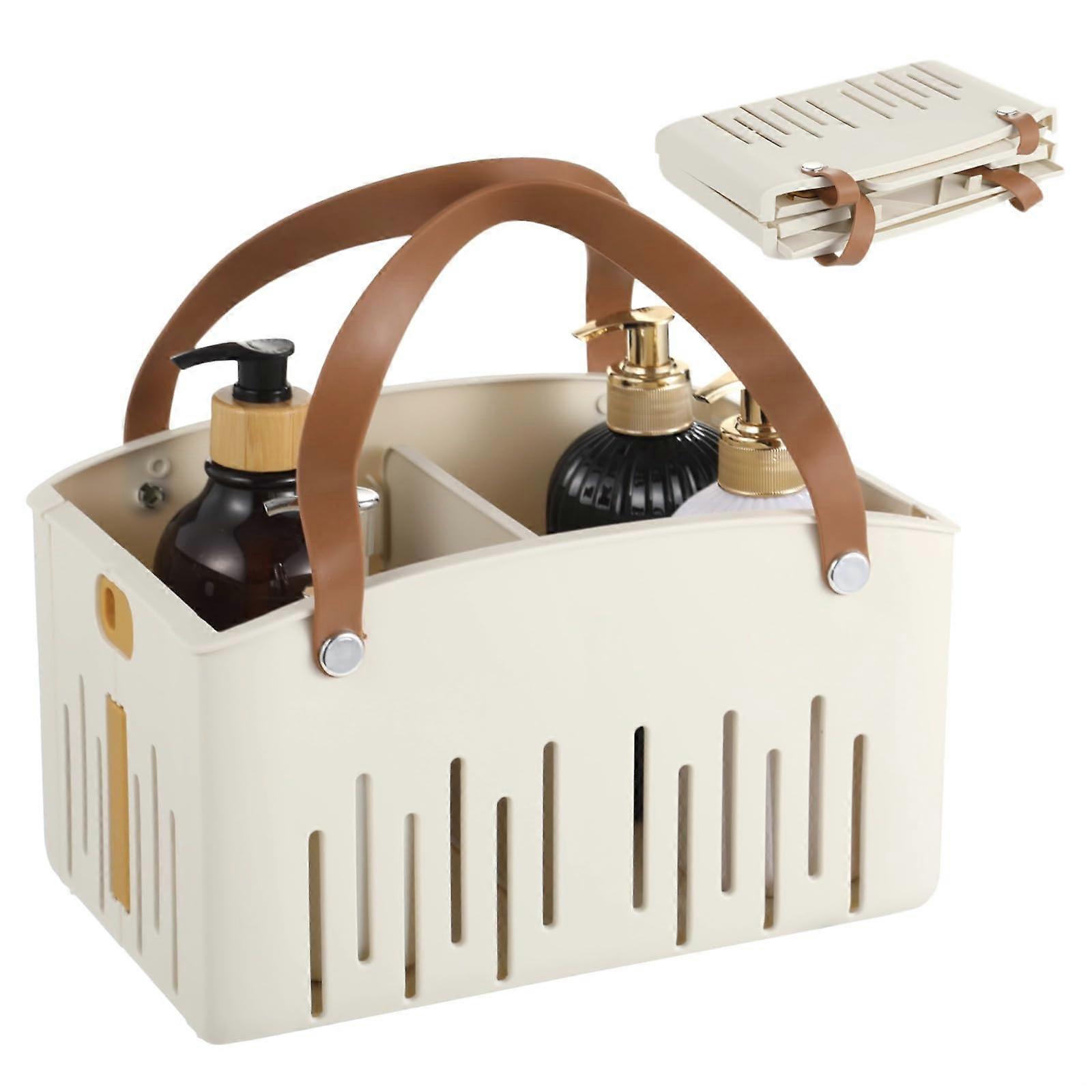 Cream Shower Caddy with Handle, Waterproof Bath Tote for Dorm, Gym and Travel, 11 x 7, Spacious Storage