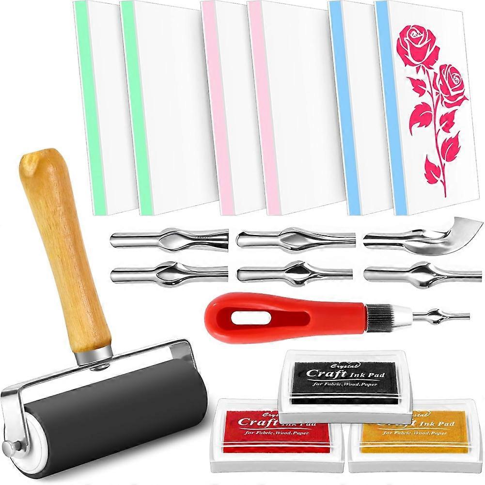 6pcs 4inch X 2.4inch Rubber Carving Blocks, Linoleum Block Stamp Making Kit for DIY Stamp Making for Beginners