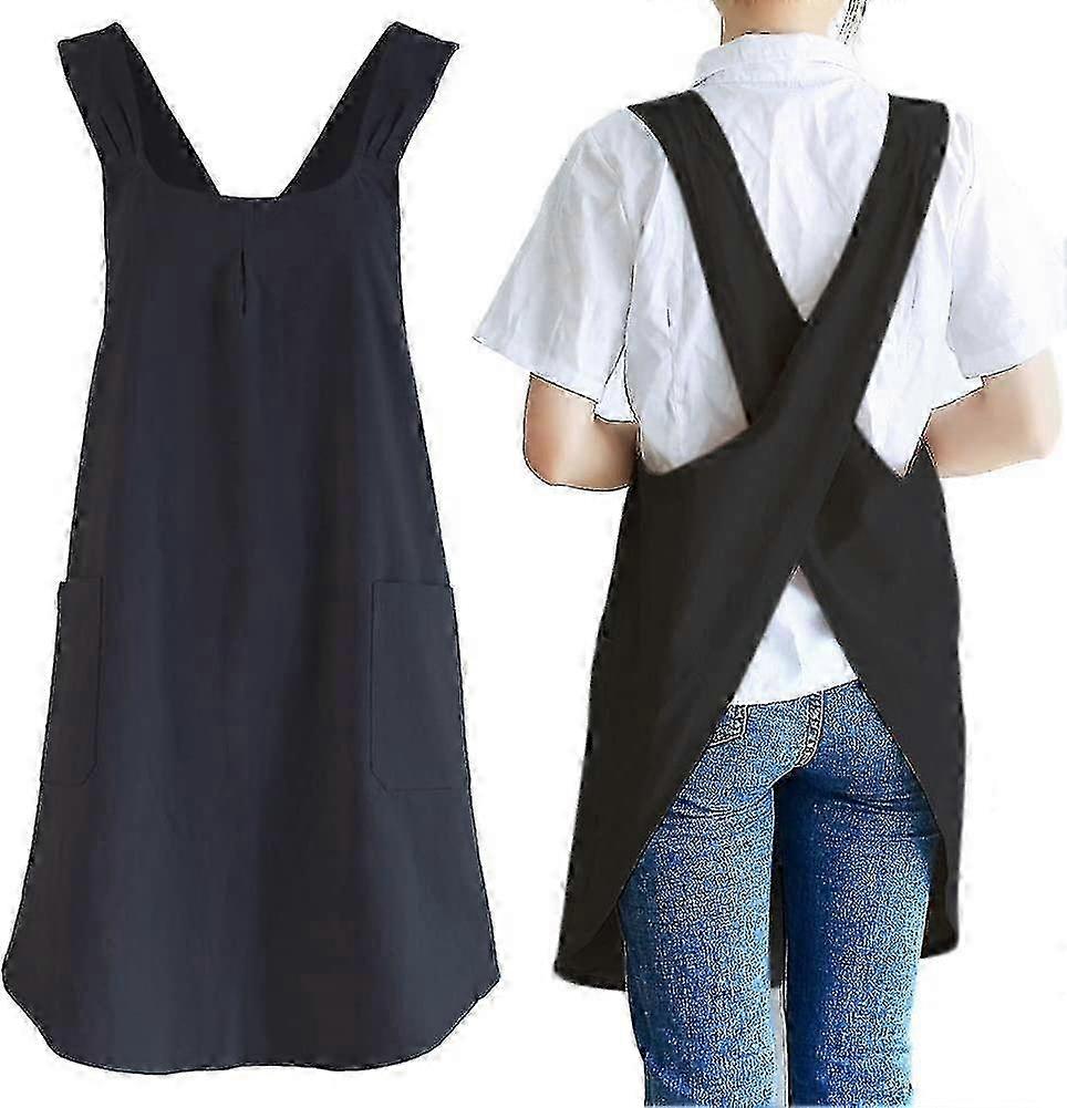 Japanese Linen Cooking Apron for Men, Cross Back with Pockets for Painting and Baking