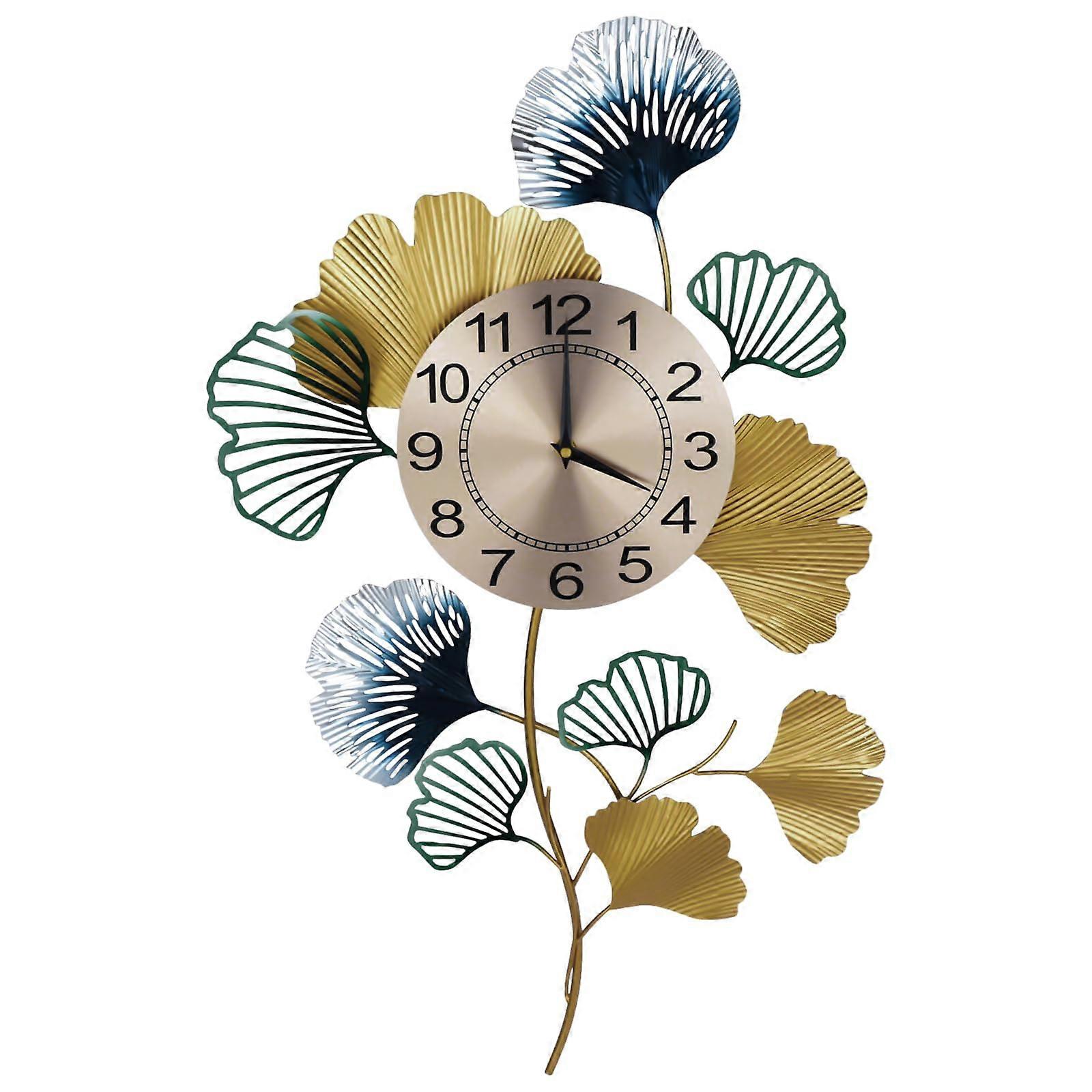 Large Decorative Silent Wall Clock with Ginkgo Leaf Design and Quartz Movement for Living Room