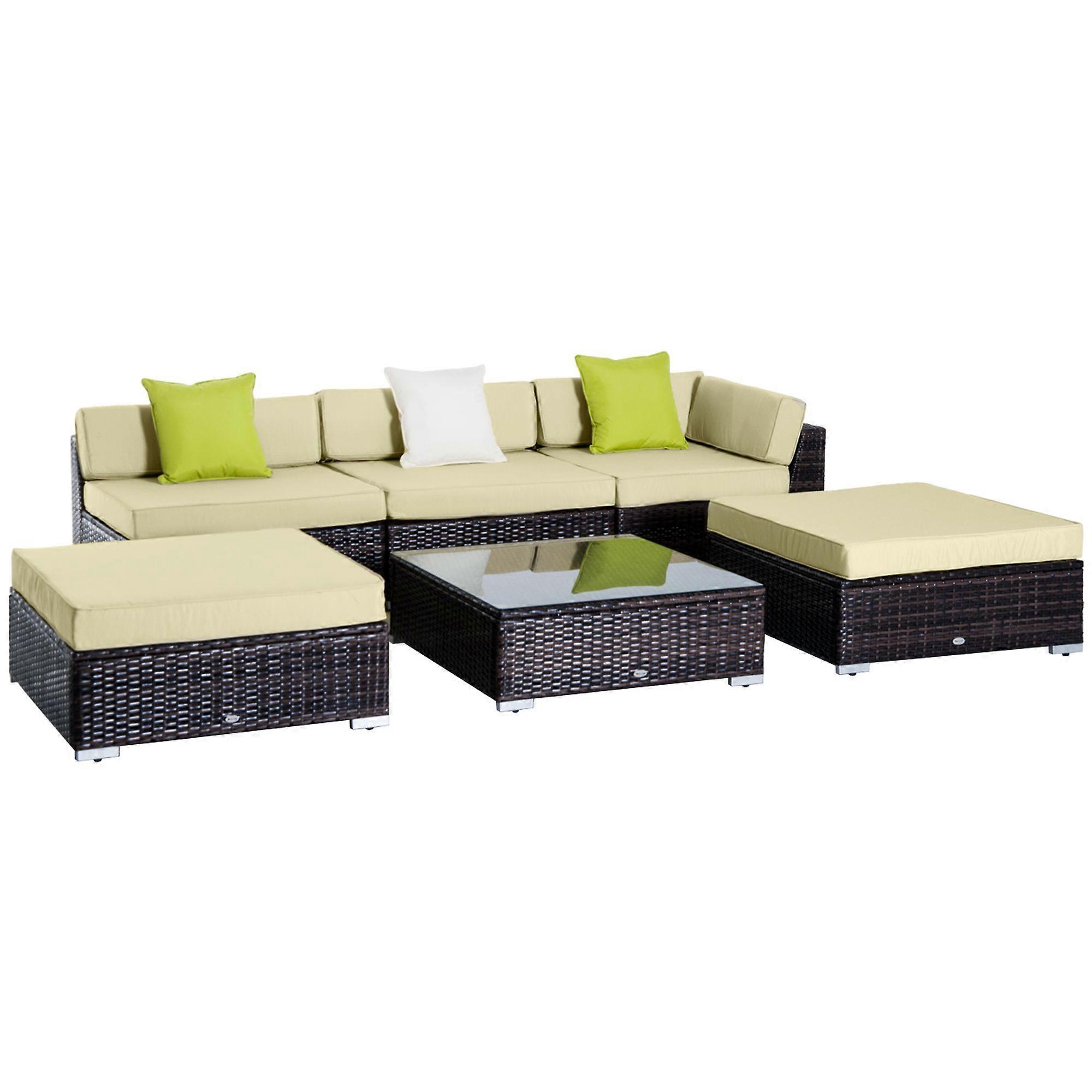 6 Piece Rattan Sofa Set with Coffee Table