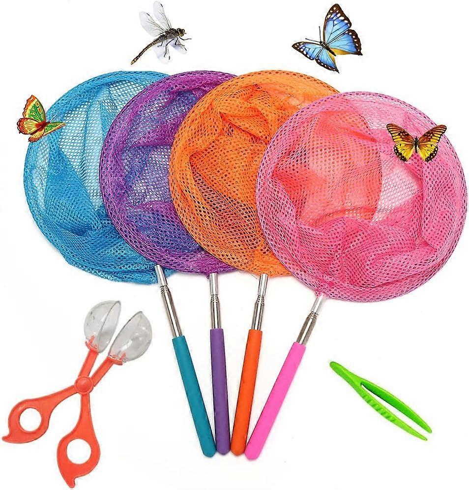 4 Packs Telescopic Butterfly Net with Free Butterfly Catcher and Butterfly Tweezers, Perfect for Catching Bugs Insect Small Fish, Extendable up to 34"