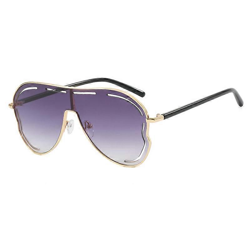 Oversized One-Piece Sunglasses women Retro shield Big Frame Metal Toad Hollow Men Flat Top UV Protection Sun Glasses