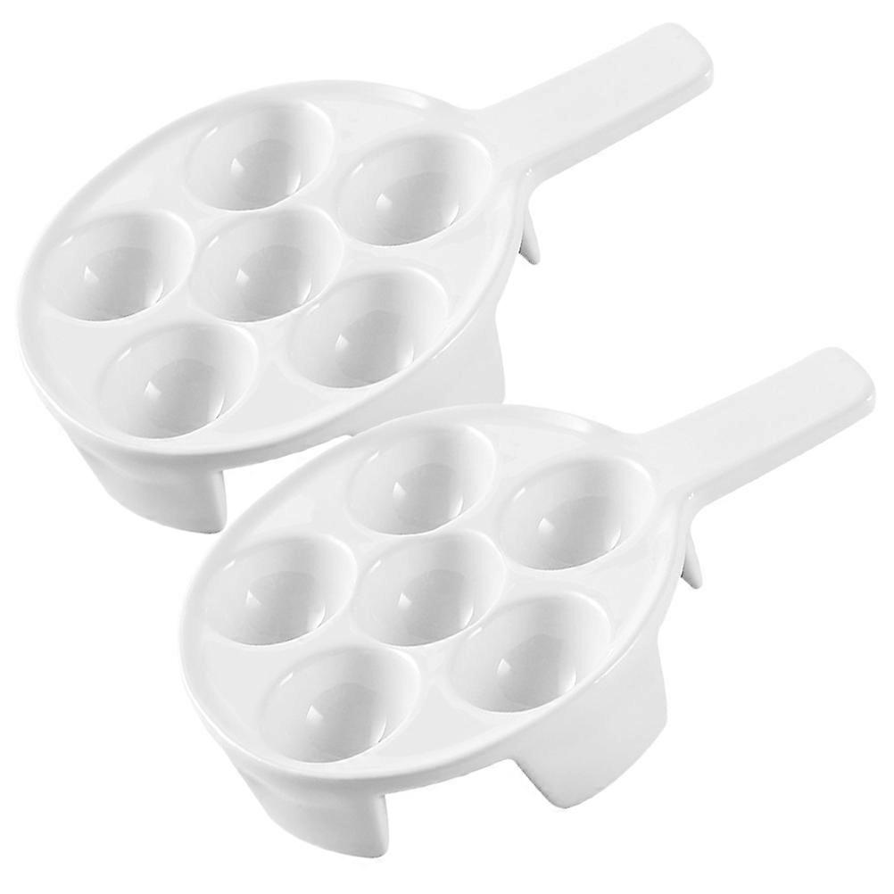 Ceramic Escargot Plate for Baking 2Pcs Plates with Handle