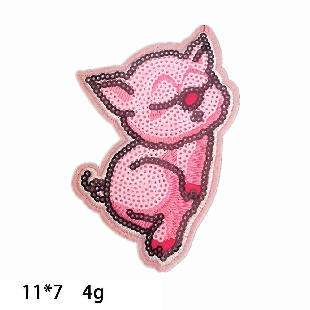 Flip Sequins Embroidered Patch Cartoon Shaped Pig Assorted Size Pink for Art Craft Projects 8Pcs