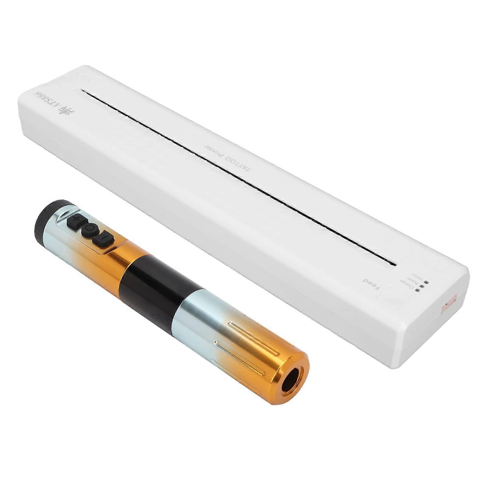 Wireless Tattoo Pen with Adjustable Voltage, Thermal Stencil Transfer Printer Kit, Low Noise, Orange