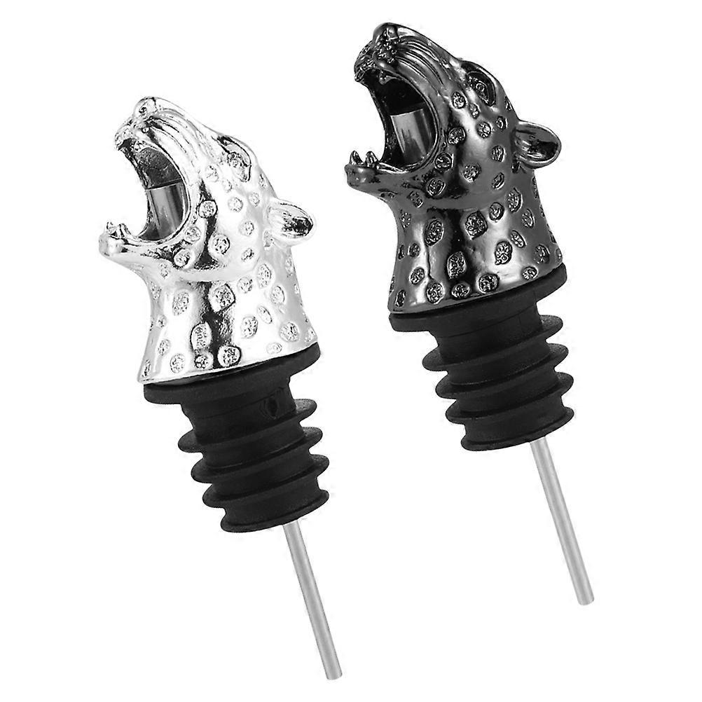 Alloy Leopard Head Pourer for 2Pcs Assorted Color