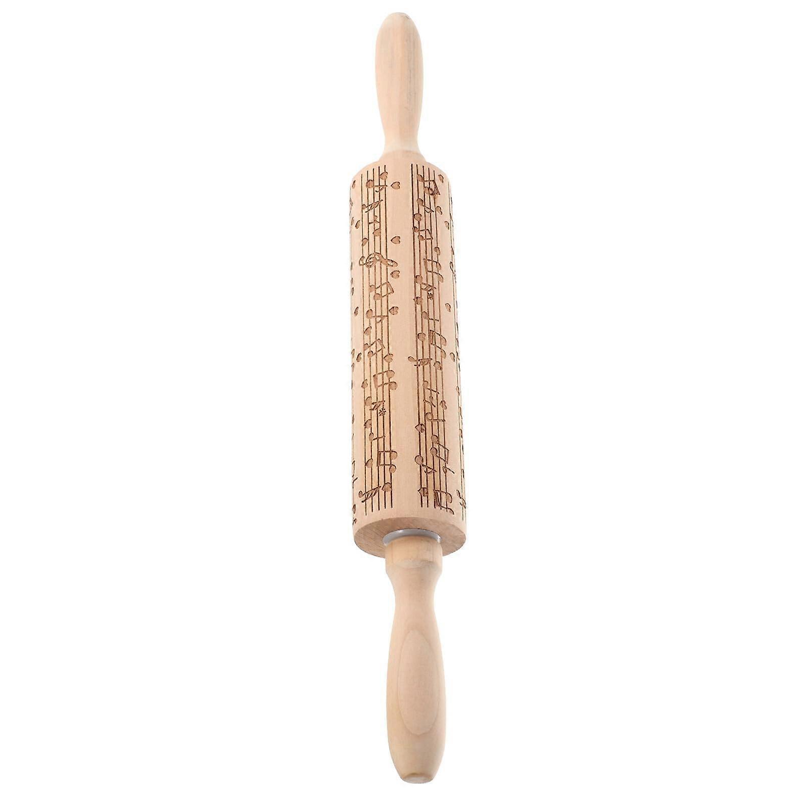 Embossed Wooden Rolling Pin Nonstick Solid Wood Dough Roller with AntiSlip Handle for Baking
