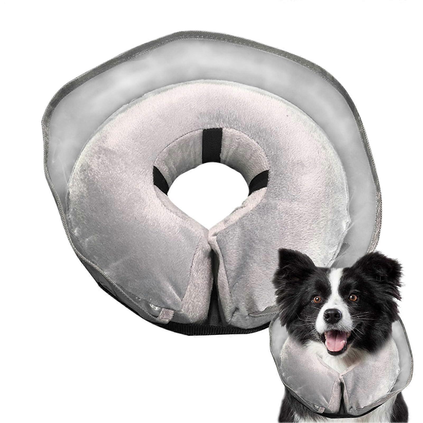 Dog Inflatable Cone Soft Recovery Collar for Spay Surgery Quick Drying Adjustable Gray L