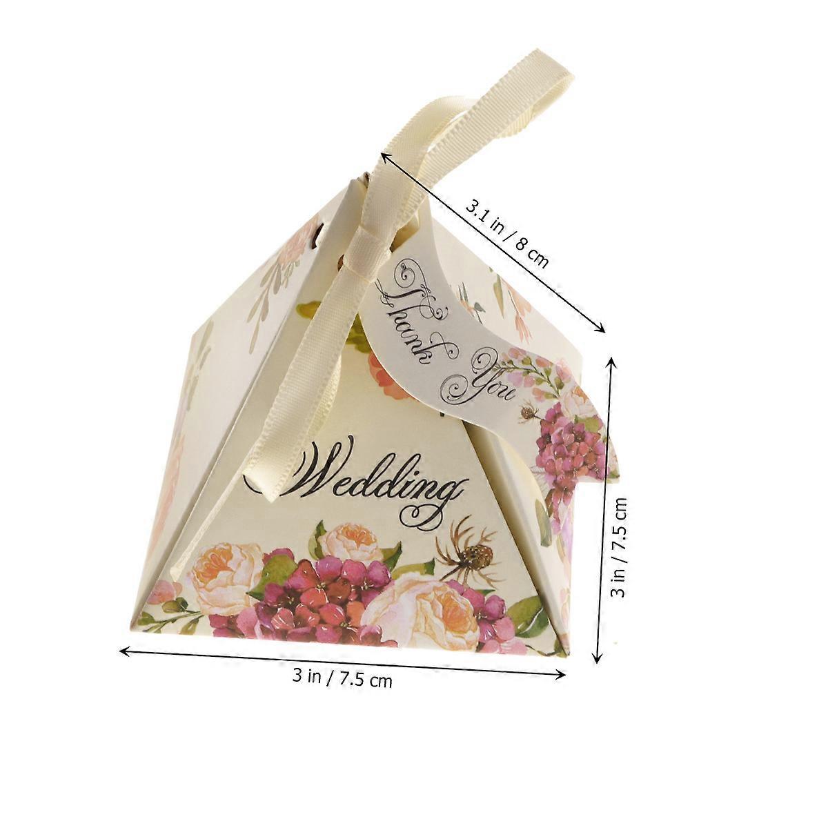 Wedding Candy Boxes Pyramid Paper Boxes for Packaging Use 50Pcs Beige