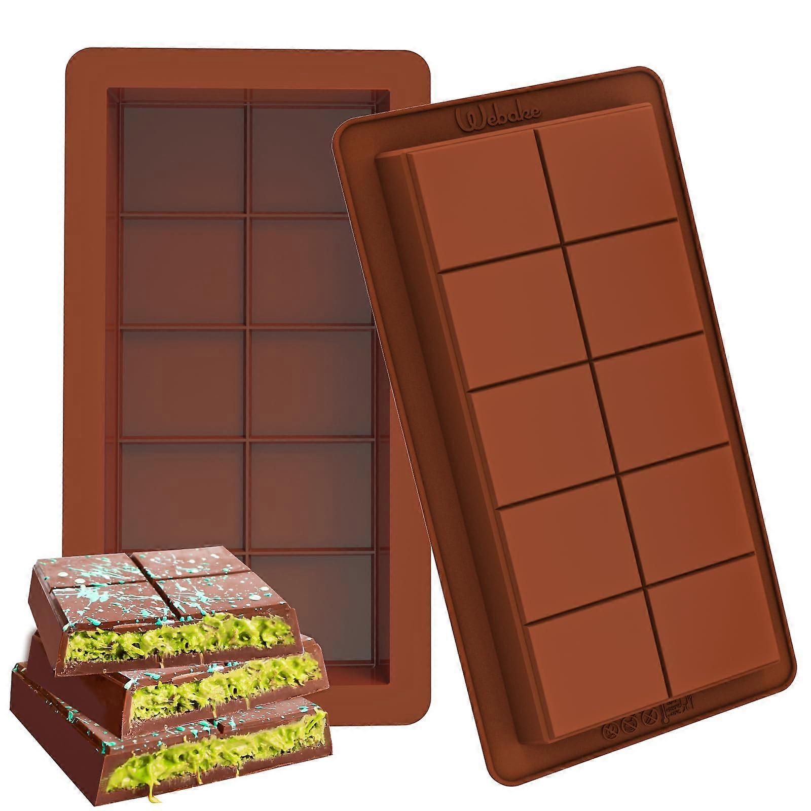 Extra Deep Silicone Chocolate Bar Mold 2 Pack, 10Grid Large Capacity Easy Release Candy Molds