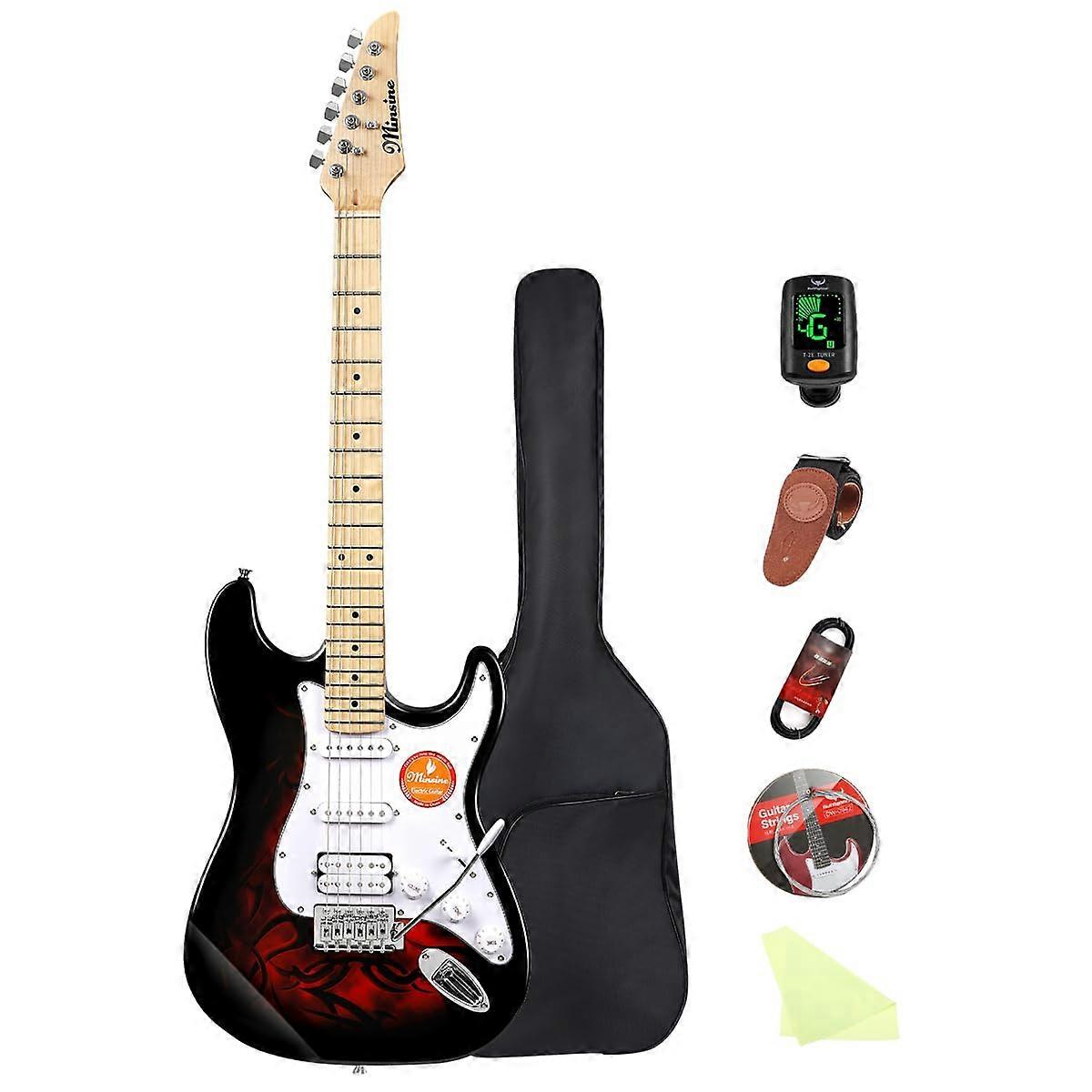 Full Size Electric Guitar Beginner Kit 39 Inch Solid Body Flame Red with Gig Bag Strap Picks
