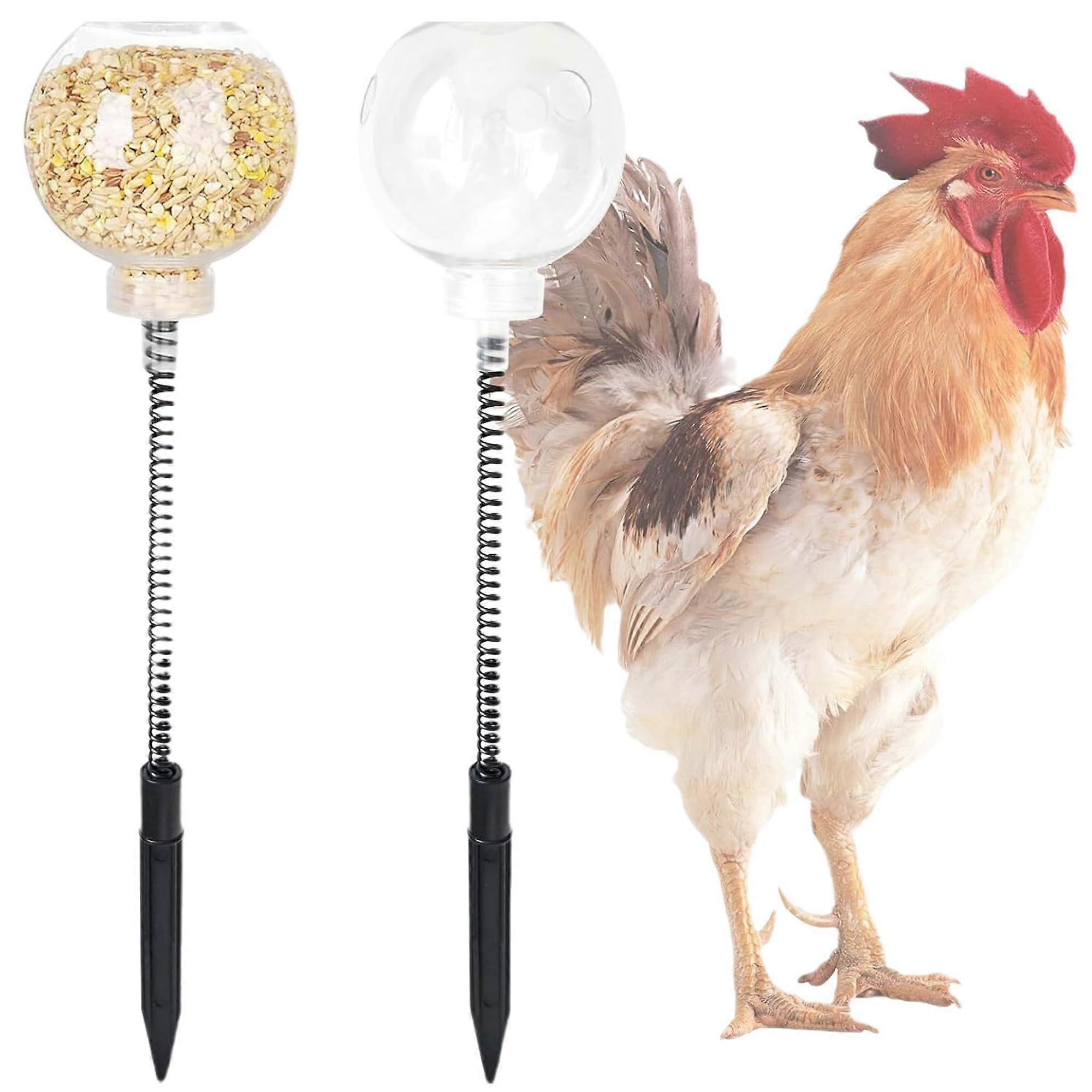 2 Pack Automatic Hanging Chicken Feeder with Spring Slow Release Toy Promotes Foraging and Fun