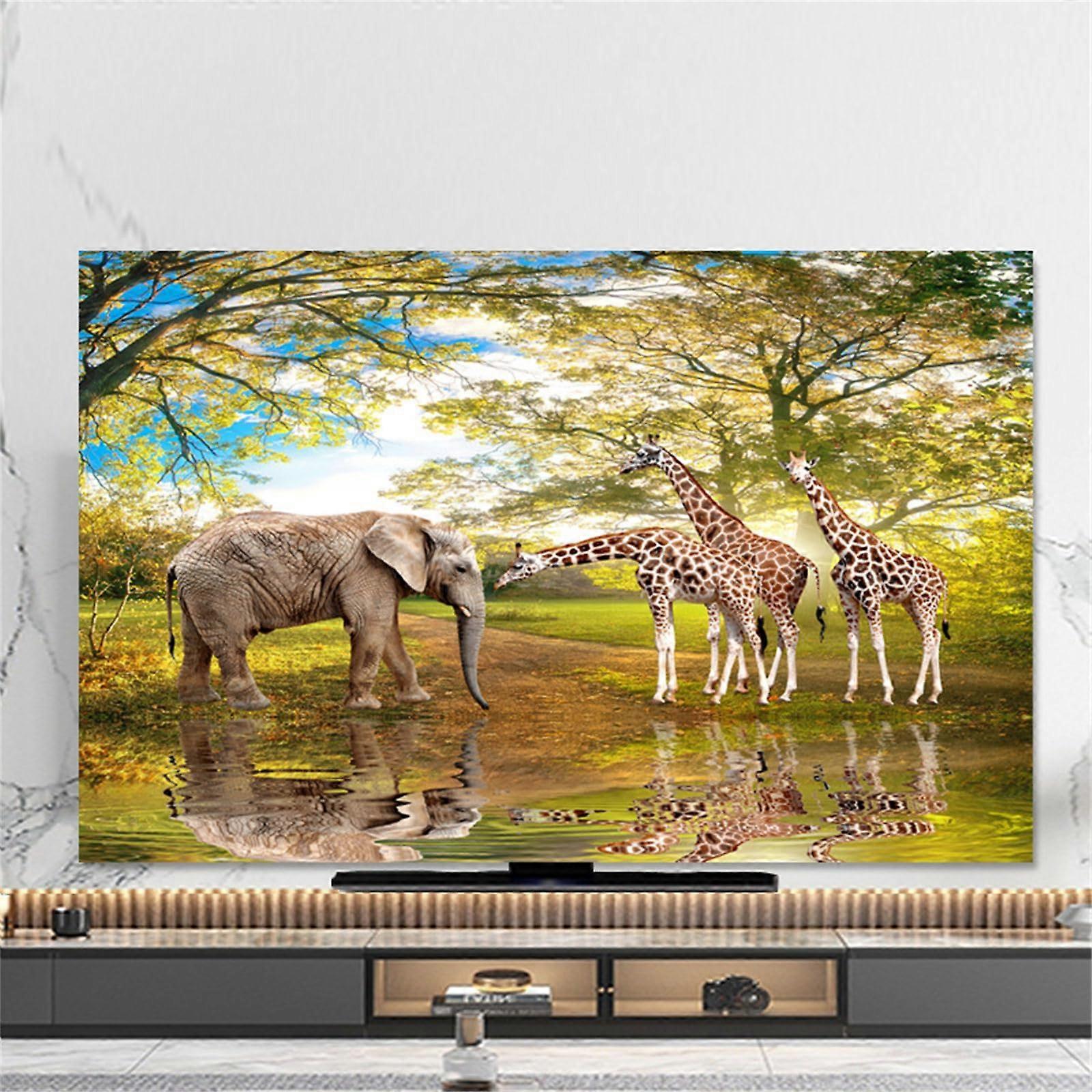 55 Inch TV Screen Dust Cover, 3D Forest Pattern Decorative Protector, Universal Stretch Fit