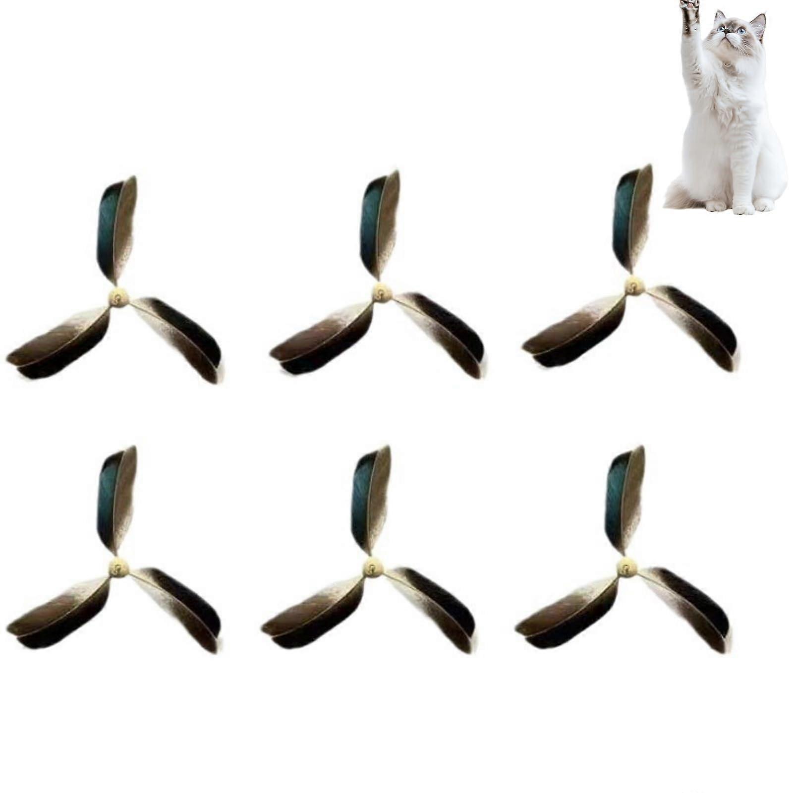 Cat Feather Wand with 6pcs Durable Replacement Feather Refills, Interactive Spinning Cat Teaser Toy