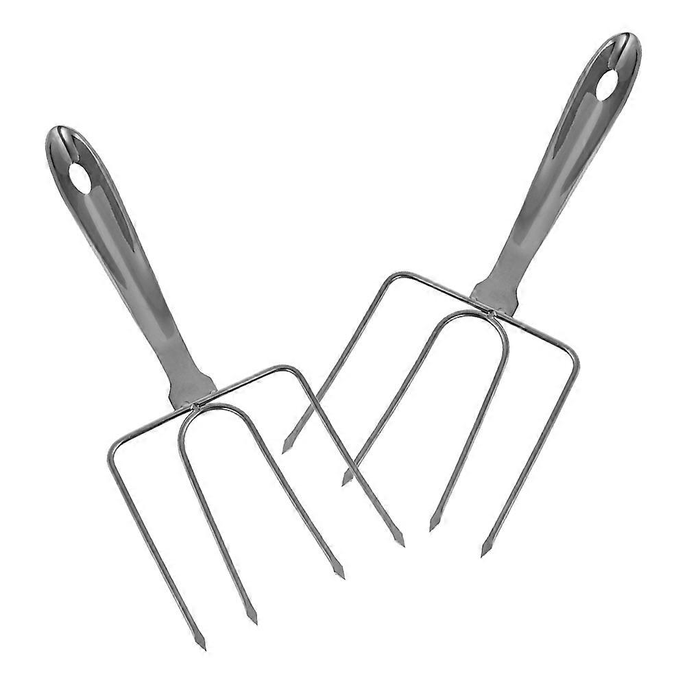 Silver Stainless Steel Turkey Lifter Fork for Roasting Poultry 2Pcs Kitchen