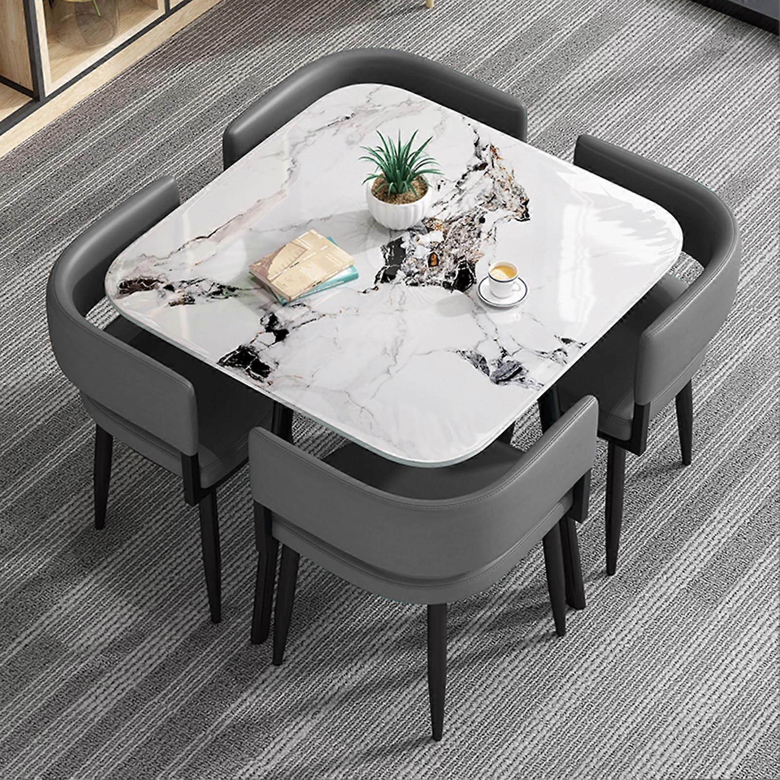 Office Table and Chair Set, SpaceSaving Foldable Design, Modern Square Table with 4 Chairs, Light Green