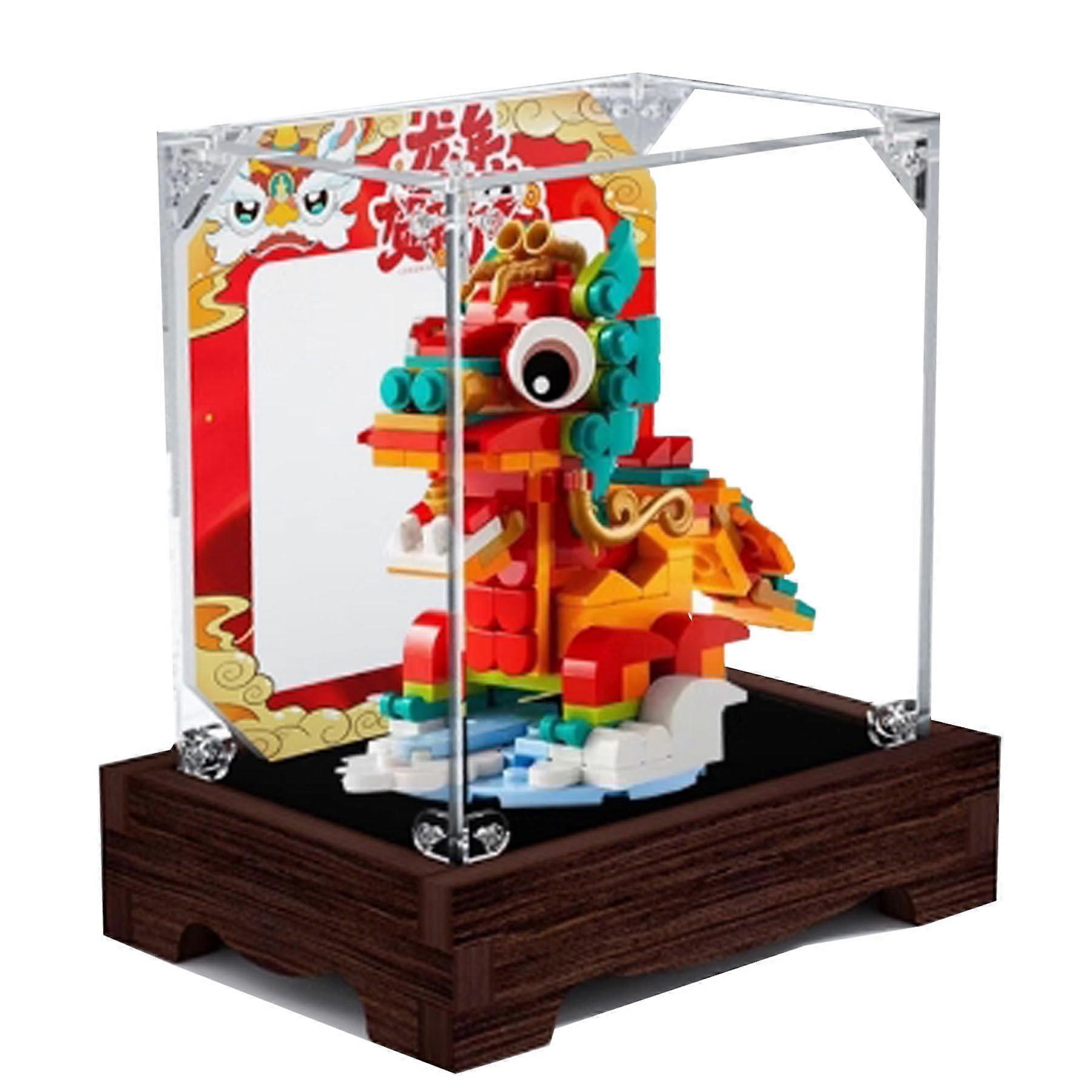 Display Case for  40611 Dragon Model, Dustproof Clear Acrylic Box with Dark Walnut Base