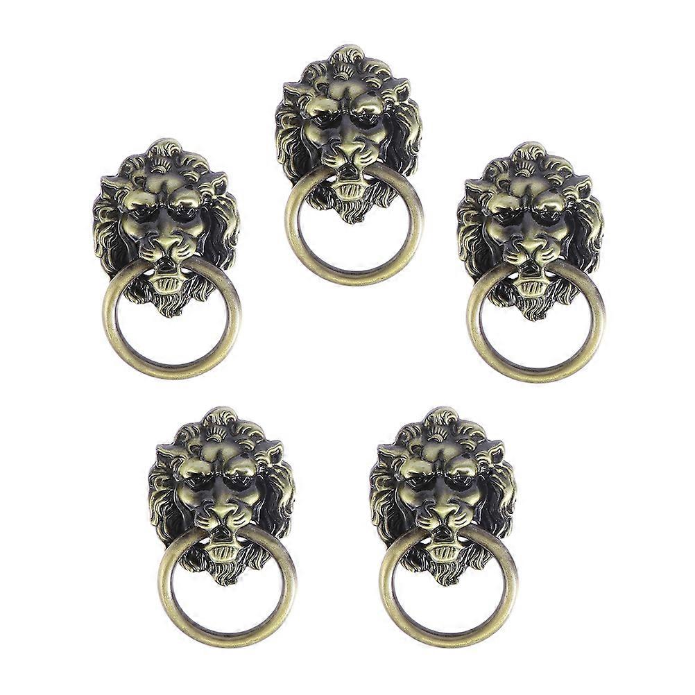 5pcs Lion Head Pull Poignées Cabinet Pull Knobs Zinc Alloy Rings Pull Handles