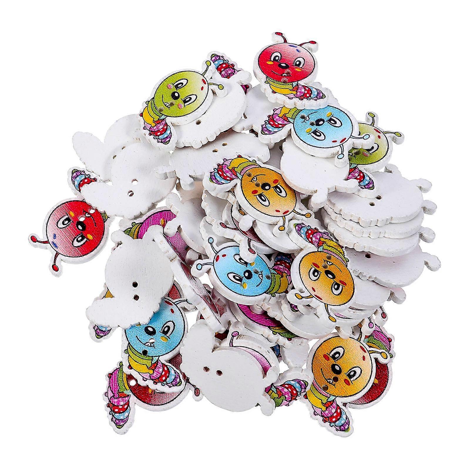 Wooden Button Caterpillar Shape for Practical Use with 100Pcs Assorted Color